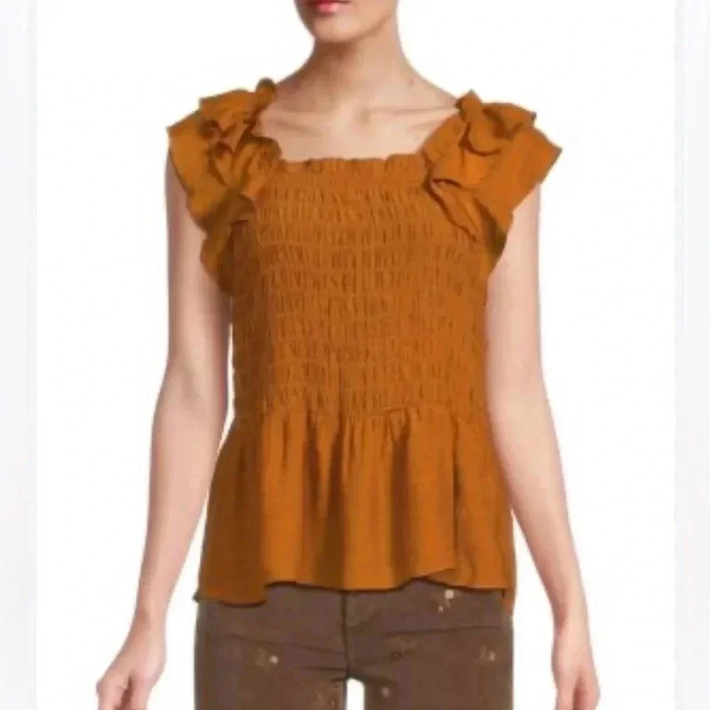 Nanette Lepore Women's Flutter Sleeve Smocked Blouse Large